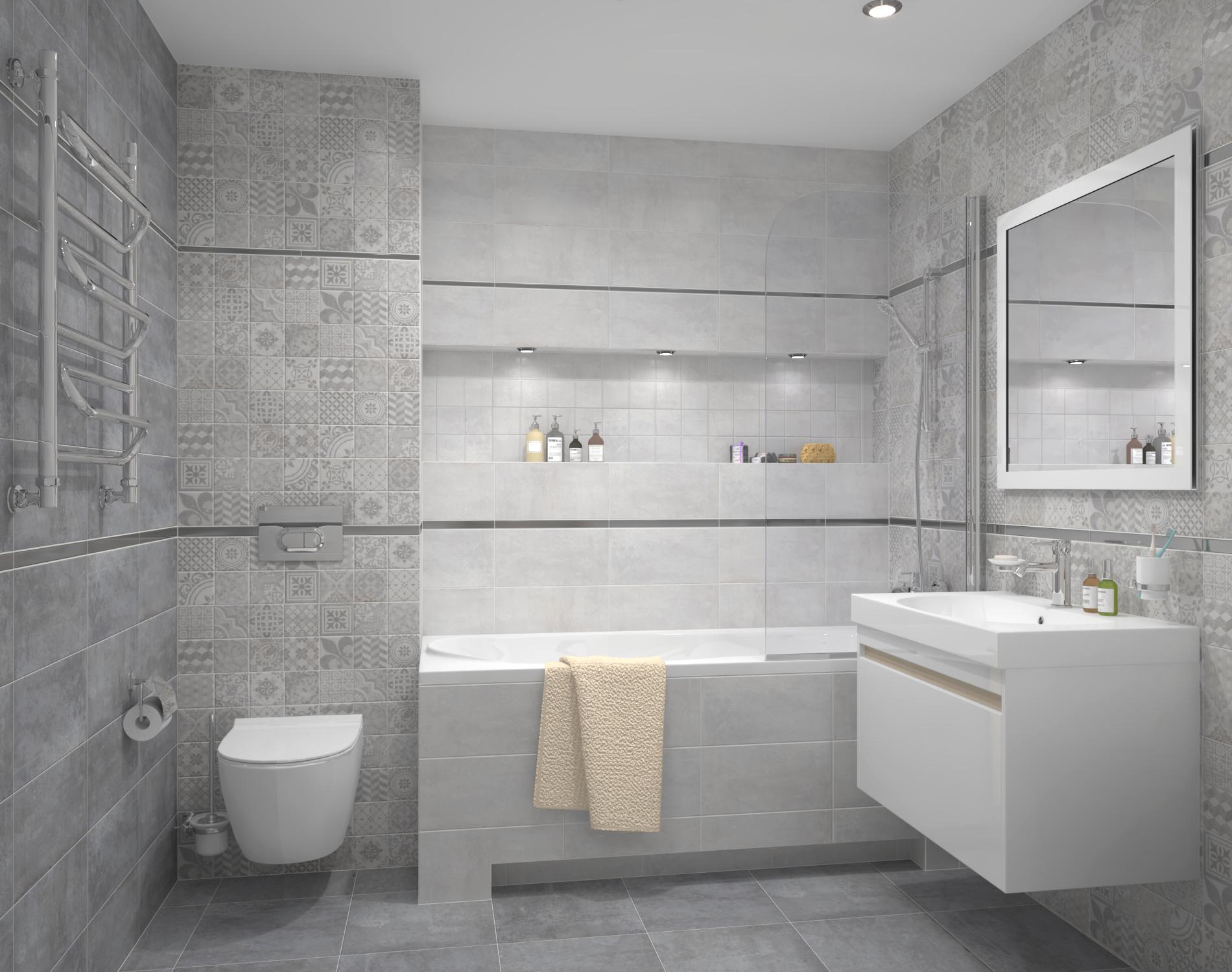 Дизайн ванной комнаты плитка серая - 86 фото